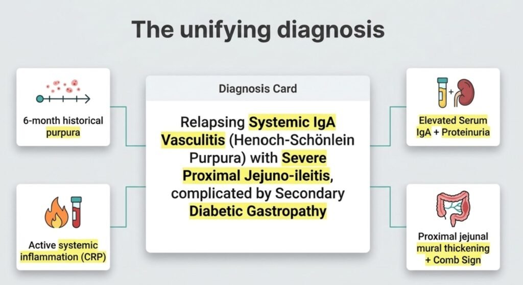 IgA Vasculitis (Henoch-Schönlein Purpura) Presenting as Chronic Jejuno-ileitis in an Adult Diabetic: A Diagnostic Odyssey