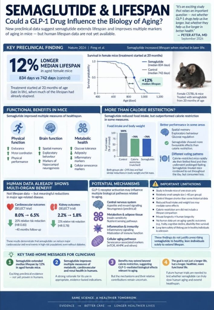 Could Semaglutide Become a Lifespan-Enhancing Medicine? Interpreting the 2026 Late-Life Mouse Longevity Data Through a Geroscience Lens